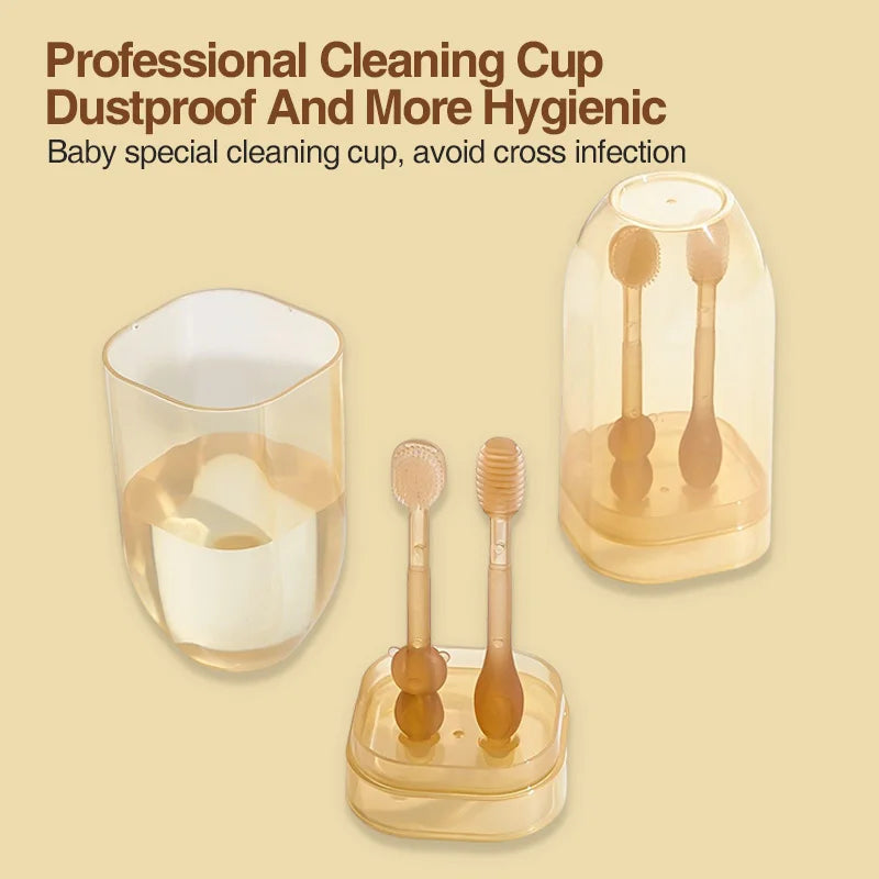 Brosse à dents bébé silicone 3 en 1 — Nettoyage langue et gencives BPA Free