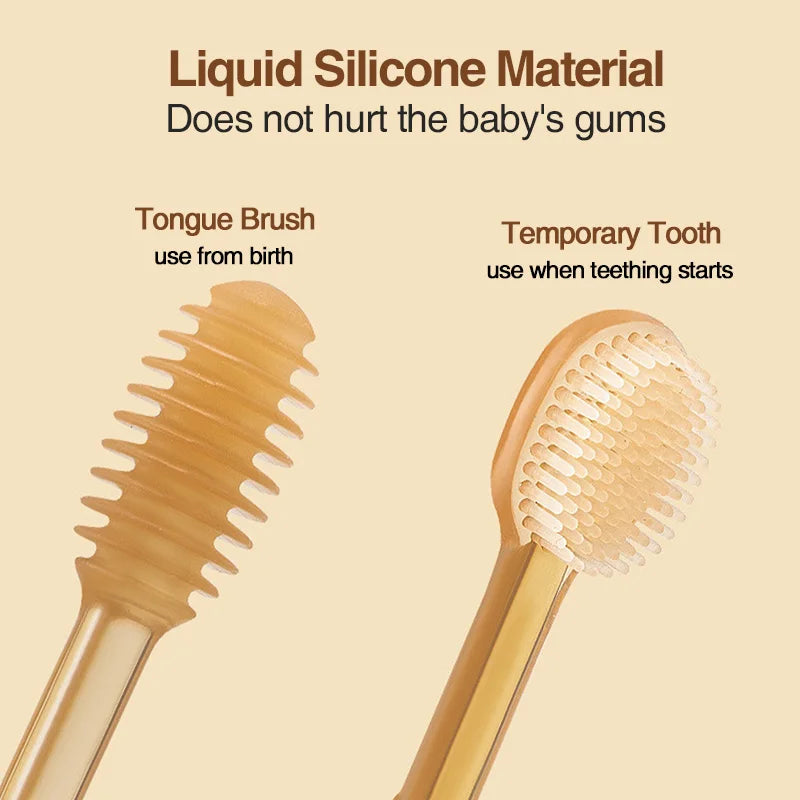 Brosse à dents bébé silicone 3 en 1 — Nettoyage langue et gencives BPA Free