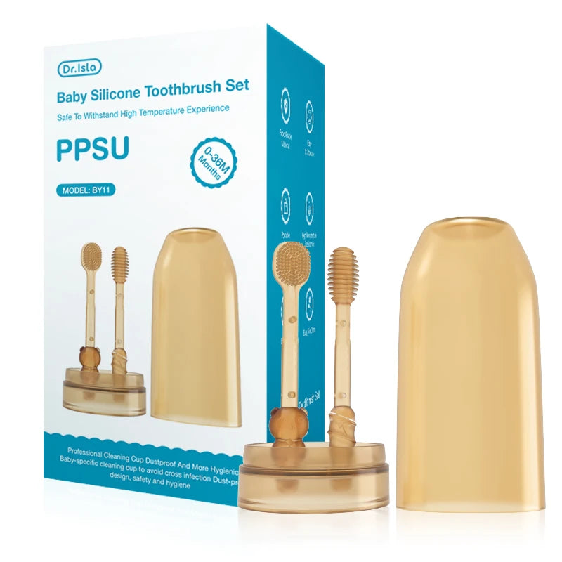 Brosse à dents bébé silicone 3 en 1 — Nettoyage langue et gencives BPA Free
